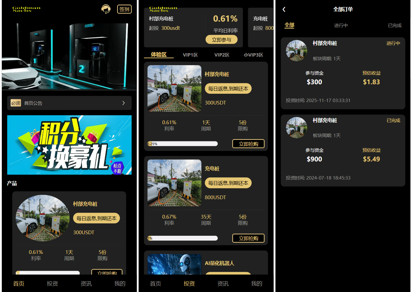 Fidelity充电桩投资理财系统源码-前端uniapp纯源码+后端PHP