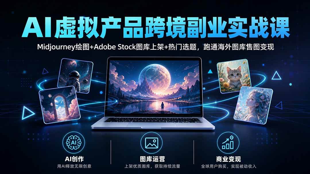 （20514期）AI虚拟产品跨境副业实战课｜Midjourney绘图+Adobe Stock图库上架+热门选题，跑通海外图库售图变现